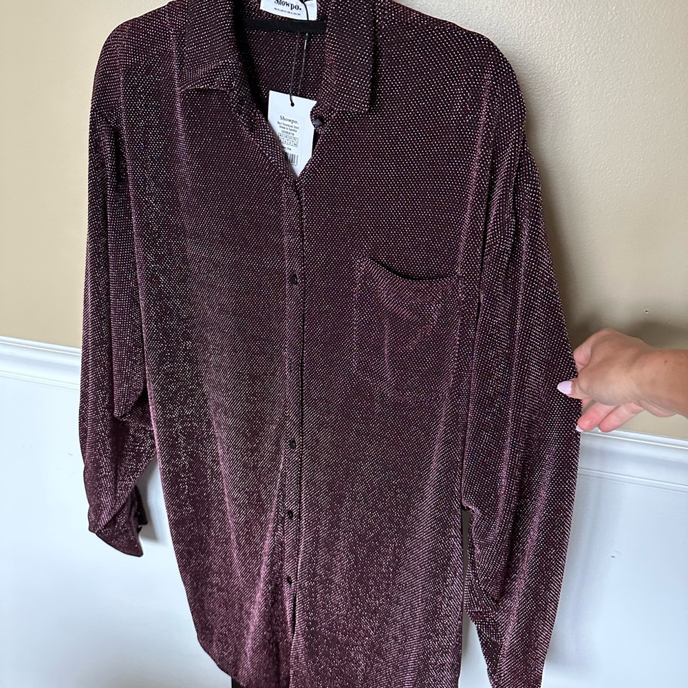RURI MINI DRESS - SPARKLY OVERSIZED SHIRT DRESS IN BLACK WITH PINK SPARKLES